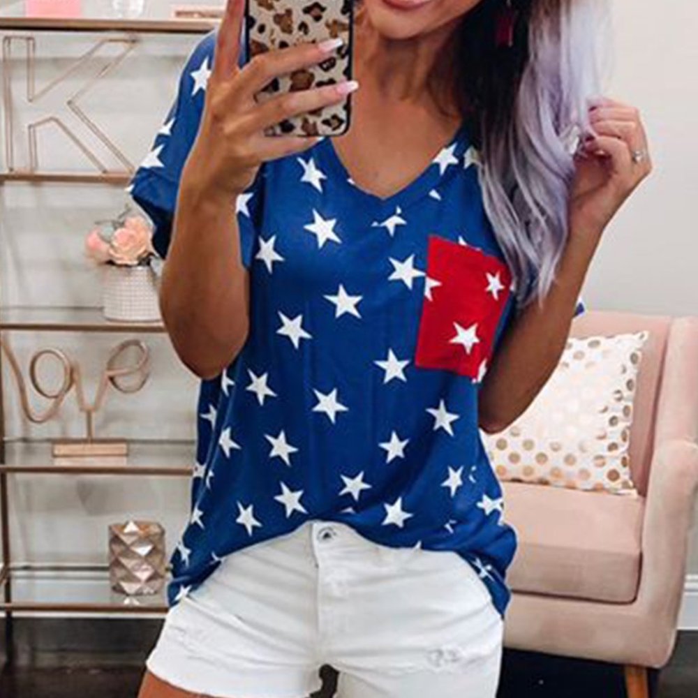 Red White & Blue V neck top